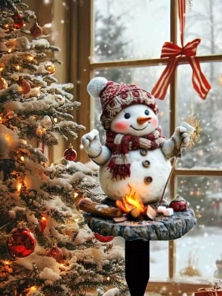 2D Acryl flache Schneemann Statue - Outdoor Garten Schild, geeignet für Neujahr, Weihnachten, Hochzeitsdekoration - bodenständig, ohne Strom benötigt - ideal für Terrasse, Rasen, Pflanzenkübel Dekoration - einzigartiges thematisches Sammlerstück Weihnachtsdekoration Weihnachtsgeschenke Weihnachtsdekoration