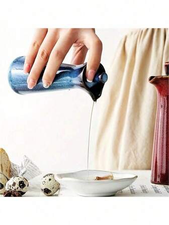 1pc 120ml Ceramic Glaze Seasoning Bottle, Japanese Style Oil Pot, Soy Sauce Bottle, Vinegar Bottle, Olive Oil Bottle, Creative Seasoning Bottle, Kitchen Supplies