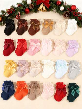 20/10 双幼儿婴儿新生女婴公主领结袜子 - 可爱的领结装饰，女婴袜子可爱袜子，非常适合日常穿着和派对、婴儿洗礼装饰礼物、万圣节感恩节圣诞节圣诞节礼物