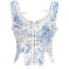 Women's Waist Cincher Bustier Boned Corset With  Design In 2025 - 藍白鄉村風格 - 查看 3