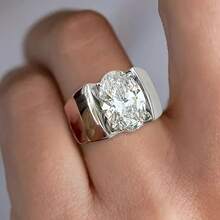 Women's Minimalist Egg-Shaped Zirconia Platinum Plated Wide Fashion Ring - White Gold - View 2