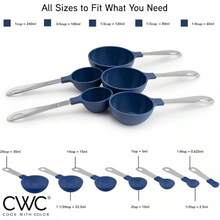 COOK WITH COLOR Measuring Cups Set And Measuring Spoon Set, Stainless Steel Handles, Nesting Kitchen Measuring Set, Liquid Measuring Cup Set, 12 PC Stainless Steel, Mint - Navy - View 6