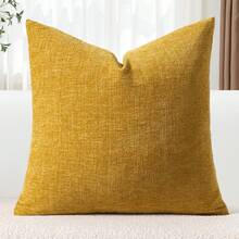 1pc Mustard Yellow Textured Decorative Pillow Cover (No Insert), Contemporary Farmhouse Style, Chenille 3D Textured Breathable Cushion Cover, Suitable For Bedroom, Dining Room, Bed, Sofa, Car, Applicable For Spring, Summer, Autumn And Winter - Mustard Yellow - View 8