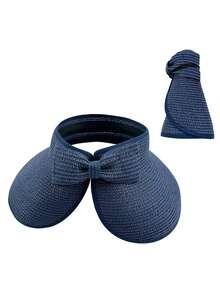 1Pc Solid Color Adjustable Sun Hats For Women Fashionable Women Wide Brim Hat Roll-Up Straw Sun Visor Hat