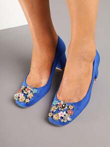 Elegant Women's Block Heel Pumps With Rhinestones - Party/Formal - Spring/Autumn - Blue - View 4