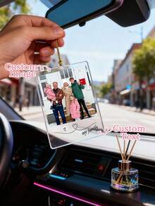 1pc Custom Acrylic Car Ornament - Personalized Photo And Name Car Mirror Decoration, Romantic Couple Gift For Valentine's Day, Anniversary, Wedding - Durable Car Accessory.