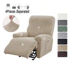 Capa reclinável jacquard dividida com 4 peças/conjunto, elástica, cor sólida, para sofá individual, capa elástica, relaxante, reclinável, capa para poltrona de 1 lugar - Caqui - Ver 2