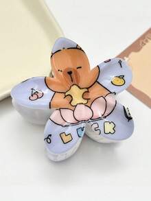 Cute Cartoon Capybara & Daisy Flower Print Hair Clips, Colorful Floral Hairpins, Unique Design Bangs & Side Hair Accessories Fashion Claw Clips Winter Hair Clutch