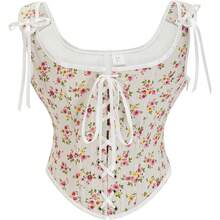 Women's Waist Cincher Bustier Boned Corset With  Design In 2025 - Yellow & Pink Floral - View 1