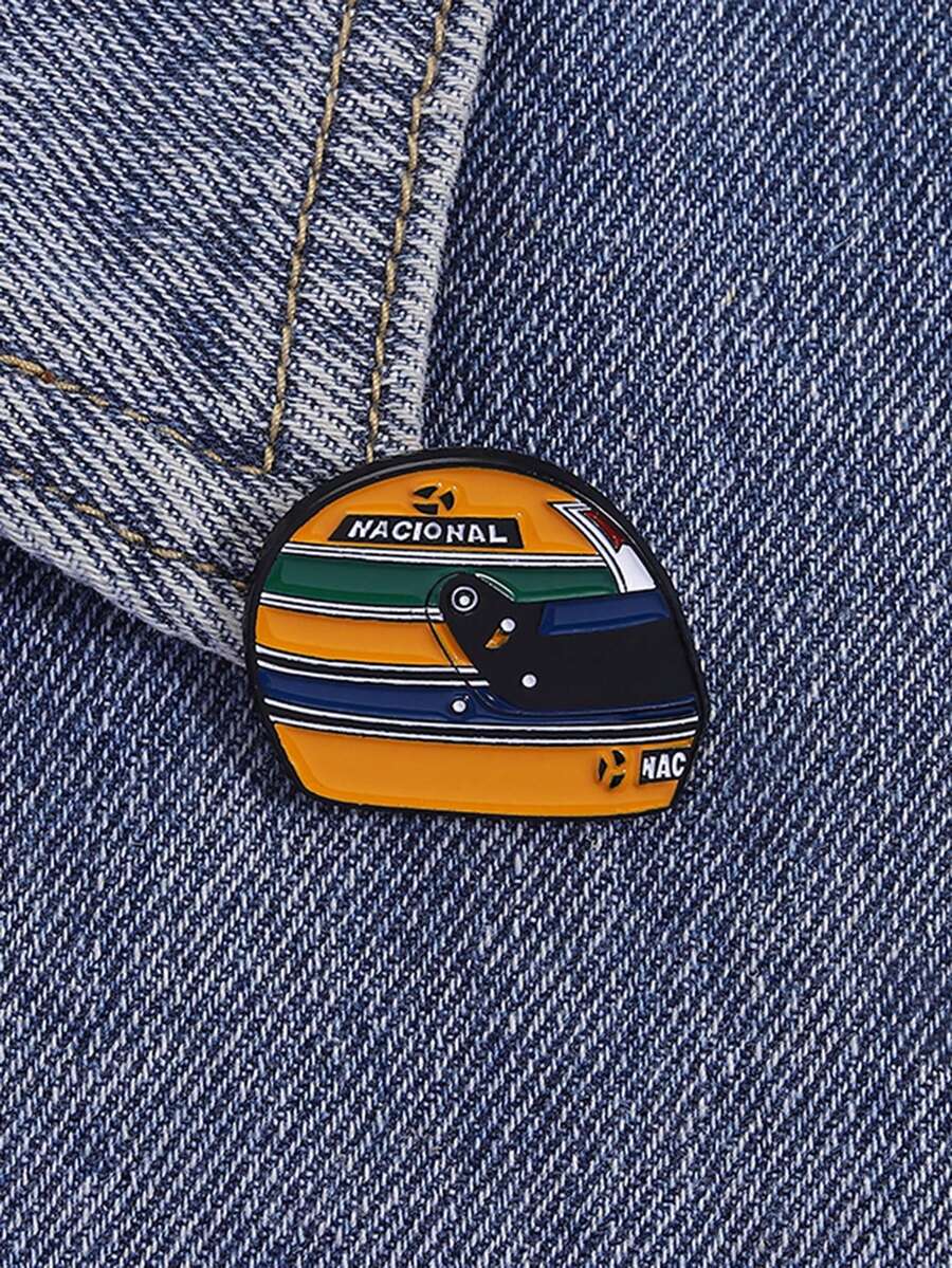 1pc Helmet Hard Enamel Pin Creative Racing Helmet Collar Badge Jewelry Gift For Friends - Multicolor - View 1