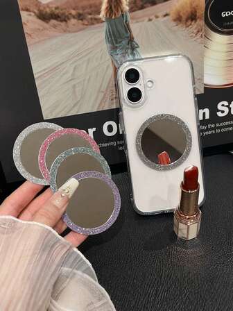 Sparkling Wireless Magnetic Coil With Mirror Magnetic Ring For Makeup Ultra-Thin, Suitable For MagSticker Ring - Magnetic Ring Compatible With MagMagnetic Wireless Charger Case, Compatible With IPhone 17 16 15 14 13 12 Pro Max Galaxy Android Accessories