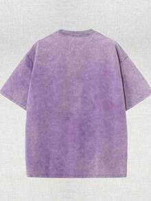 Washed T-Shirt Men'S Artistic Invincible Comic Graphic Tee, Bold Superhero Design With Blood-Splattered Yellow Suit & Dynamic Action Pose, Minimalist Typography Invincible In Distressed , Elegant Streetwear Aesthetic On Natural Beige Base, Soft - Màu tím - Xem 2