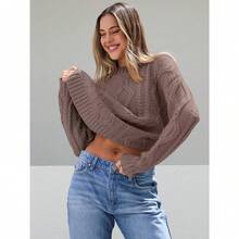 2025  Women's Oversized Cable Knit Crewneck Sweaters - Nutmeg - View 4