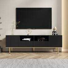 Modern TV Stand, TV Unit With Gold Legs And Gold Trim - Black + Particle Board + 60-69 Inches - View 3