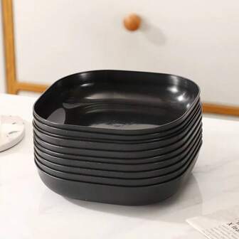 1/5/10/20 piezas Platos negros, platos cuadrados de vajilla negra, para el hogar, la cocina, el comedor, el dormitorio, el camping y el picnic, platos cuadrados profundos y ligeros, platos irrompibles, platos para ensalada, cuencos para aperitivos