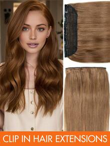 1pc 5-Clip Real Human Hair Extensions, Long Straight Hair, Women's Wide Hair Piece, 3/4 Full Head Clip-In Straight Hair, Thick Hair Clips, Standard Hair Piece, Soft Double-Layer Straight Hair, Real Human Hair, Adds Hair Length - Multicolor - View 26