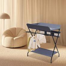 Premium Foldable Baby Diaper Changing Table With Storage Basket, Bottom Shelf & Side Rack, Safety Strap & Anti-Roll Rail, Height-Appropriate Design For Back Pain Relief, Dark Grey - Dark Grey - View 4