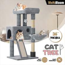 Cat Tree, 36 Inch Cat Tree Tower With Cat Condo, Small Cat Tower With Scratching Post & Sisal-Covered Scratching Board, Cat Climbing Tower With Hammock, Cat Tree For Indoor Cats - 淺灰色 - 查看 2