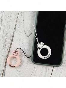 SNOOPY 1件（随机）史努比手机挂绳，硅胶指环，卡通手机扣带，短款挂饰，链条，钥匙和U盘挂件，圣诞节[随机款式] - 彩色 - 查看 2