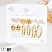 12pcs/Set Elegant Zirconia Small Hoop Earrings, Stainless Steel, Suitable For Daily Wear - Multicolor - View 19