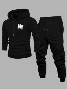 Men Hoodie Co-Ords - Black - View 1