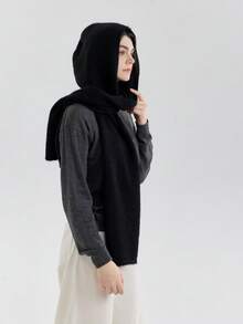 1 szt. Damski, jednokolorowy, dzianinowy szalik z kapturem i kominem, ciepły i przyjazny dla skóry, uniwersalny, do noszenia w biurze lub na randkach na świeżym powietrzu, odpowiedni na jesień/zimę