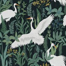 1 لفة ورق حائط لاصق ذاتي بطراز رجعي، بنقوش نباتات خضراء وطائر الكركي الأبيض والأحمر، ورق جداري قابل للإزالة من الفينيل، مقاس 17.32*118.11 بوصة، مقاوم للماء مناسب لديكور غرف المعيشة والمطبخ والنوم والحمام، تجديد الأثاث، ديكور منزلي طبيعي حديث، ورق حائط فني خريفي