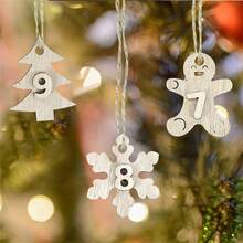 24pcs Christmas Advent Calendar Wooden Pendant 1-24 Numbers Countdown Wood Chips Xmas Tree Hanging Ornament New Year Gift Decor - Multicolor - View 5
