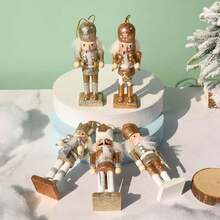 5 adornos navideños de cascanueces, muñeco de soldado de madera de 13 cm, figura de cascanueces, regalos, colgante para árbol de Navidad, figura de cascanueces, estatuas - Amarillo - Ver 7