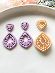 2/4件套优雅不对称几何图案聚合物粘土切割器套装，波西米亚风格高精度DIY珠宝制作套装，耳环粘土工具，几何条纹压花粘土切割器 - Clay Cutter - 查看 8