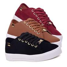Bem Brasil Shoes Kit 3 Pares Tênis Casual Feminino Love Flatform Básico Sola Alta - Preto/Caramelo/Bordô - Visão 8