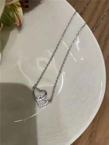 Collar de cadena de clavícula en forma de corazón entrelazado de plata esterlina, con diseño elegante y único, estilo exquisito y simple, versátil para la  femenina. - Collar de clavícula de plata de ley con corazón entrelazado - Ver 7