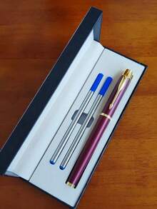 [Customized] Personalized Engraved Metal Business Office Ball Pen Gift Set With Refill, 2pcs, High Quality Ballpoint Pen For Daily Writing, Signature, Birthday, Father's Day, Thanksgiving, Christmas, Gift For Friends, Relatives, Leaders, Colleagues Back To School - Multicolor - View 80