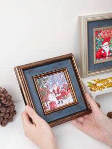 5-Inch Vintage Square Photo Frame, Classic European & American Style Rectangular Frame, Rustic Christmas Design, Wall Hanging Or Tabletop Display, Fits 5-Inch Photos, Unique Christmas & Birthday Gift For Parents - Multicolor - View 5
