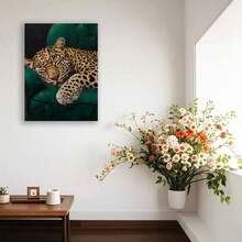 1pc Luxurious Home Decoration With Cheetah Print, Dark Green Poster Wooden Frame Canvas Wall Decoration Art Piece, 2.25mm Thick / 0.9-Inch Wall Art Poster Decoration, Can Be Directly Hung. It Is An Ideal Home Decoration For Christmas And Halloween, A Perfect Holiday Gift, And Suitable For Wall Decoration In Living Rooms, Bedrooms, Kitchens, Bathrooms, Bars, Offices, Etc. - 彩色 - 查看 5