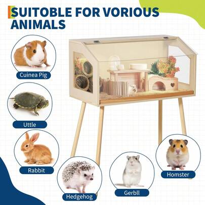 Meiyiu Hamster Cage With Legs,Large Hamster Habitats Chew Proof,Guinea Pig Cages With Acrylic Window & Openable Top,Small Animal Cage For Guinea Pig, Chinchilla, Gerbil
