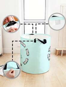 1pc Fruit Pattern Printed Large Capacity Foldable Round Storage Basket With Handle, Multipurpose For Bathroom, Bedroom, Laundry, Toys, Household Items, Collapsible Dirty Clothes Hamper, Storage Bin