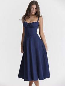 Women Midi Dresses - Navy Blue - View 5