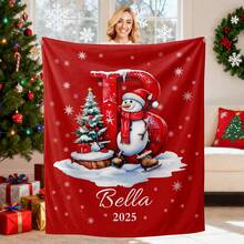 Custom Christmas Blanket With Name, Personalized Christmas Throw Blanket, Xmas Monogrammed Blankets For Him Her, Stocking Stuffers For Women Men, Cozy Winter Holiday Blankets For Couch, Winter Throw Blanket With Snowman Reindeer - Nhiều màu - Xem 2