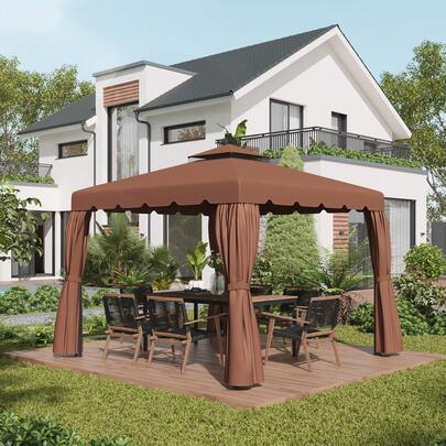Outsunny 10' X 10' Gazebo Replacement Canopy, Gazebo Top Cover With Double Vented Roof For Garden Patio Outdoor TOP ONLY, Coffee