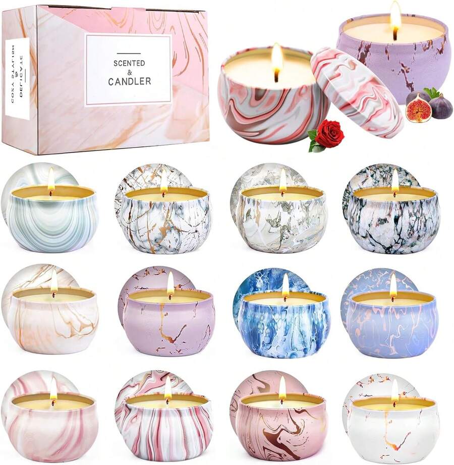 VIDA4U 12 Piezas Velas Aromaticas, Velas Aromáticas Decorativas, Velas de Aromaterapia, Velas de Cera de Soya 100% Natural, Regalos para Recuerdos, San Valentín, Cumpleaños, Aniversario, Navidad - Victoria - Ver 1