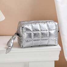 定制刺绣纯色绗缝化妆包，蓬松网格化妆袋，轻便洗漱包，便携时尚旅行收纳包，日常洗漱包，时尚女孩礼物，个性化定制礼品，圣诞礼物 - 彩色 - 查看 14