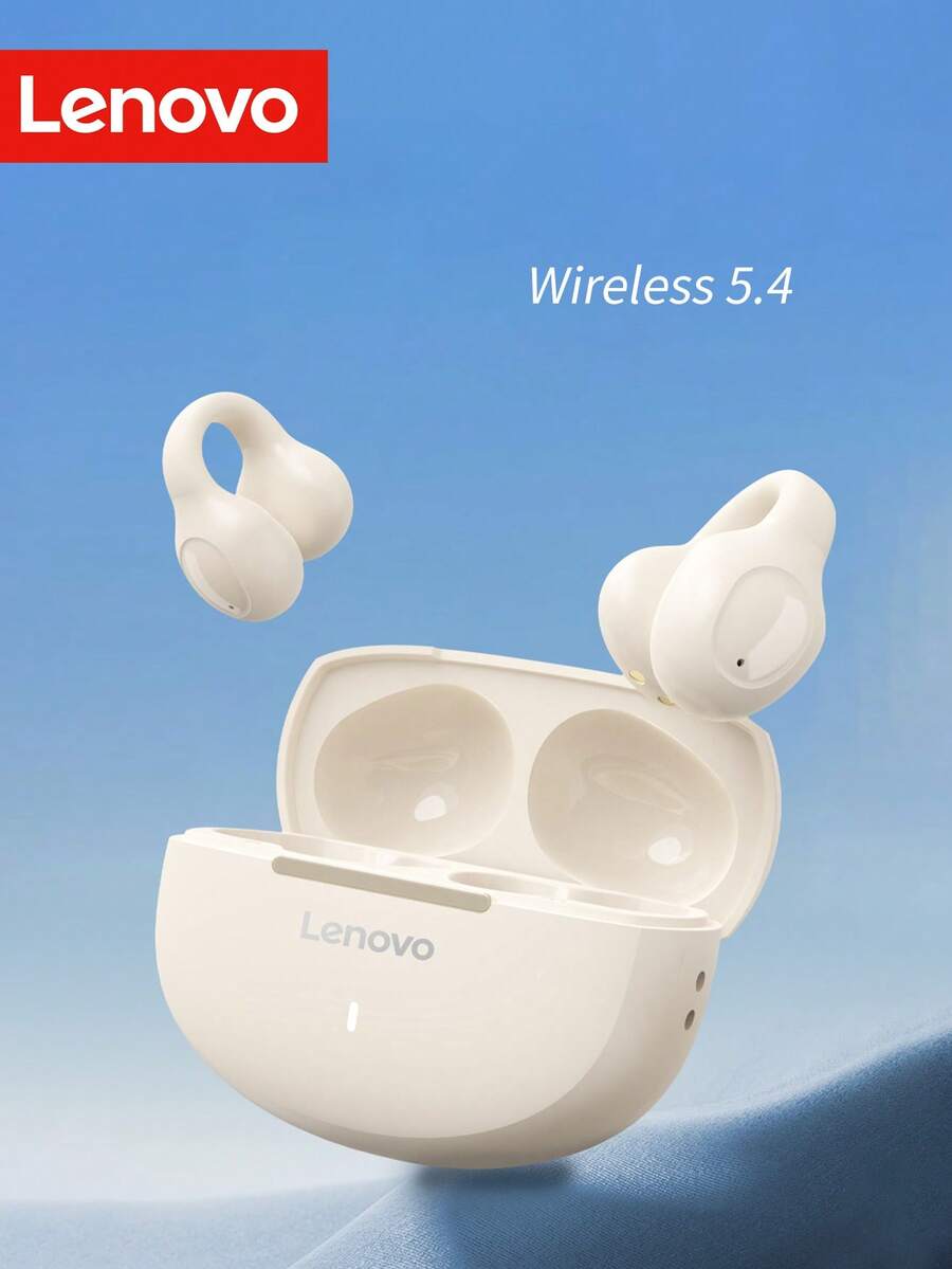 Lenovo Tai nghe không dây dạng mở mới năm 2025, BT5.4 Độ trễ thấp, Tập trung vào âm trầm, Thời lượng pin dài, Thiết kế công thái học cho thời gian đeo lâu, Khử tiếng ồn thông minh, Dành cho cả nam và nữ khi chơi thể thao ngoài trời - đá mặt trăng màu trắng - Xem 1