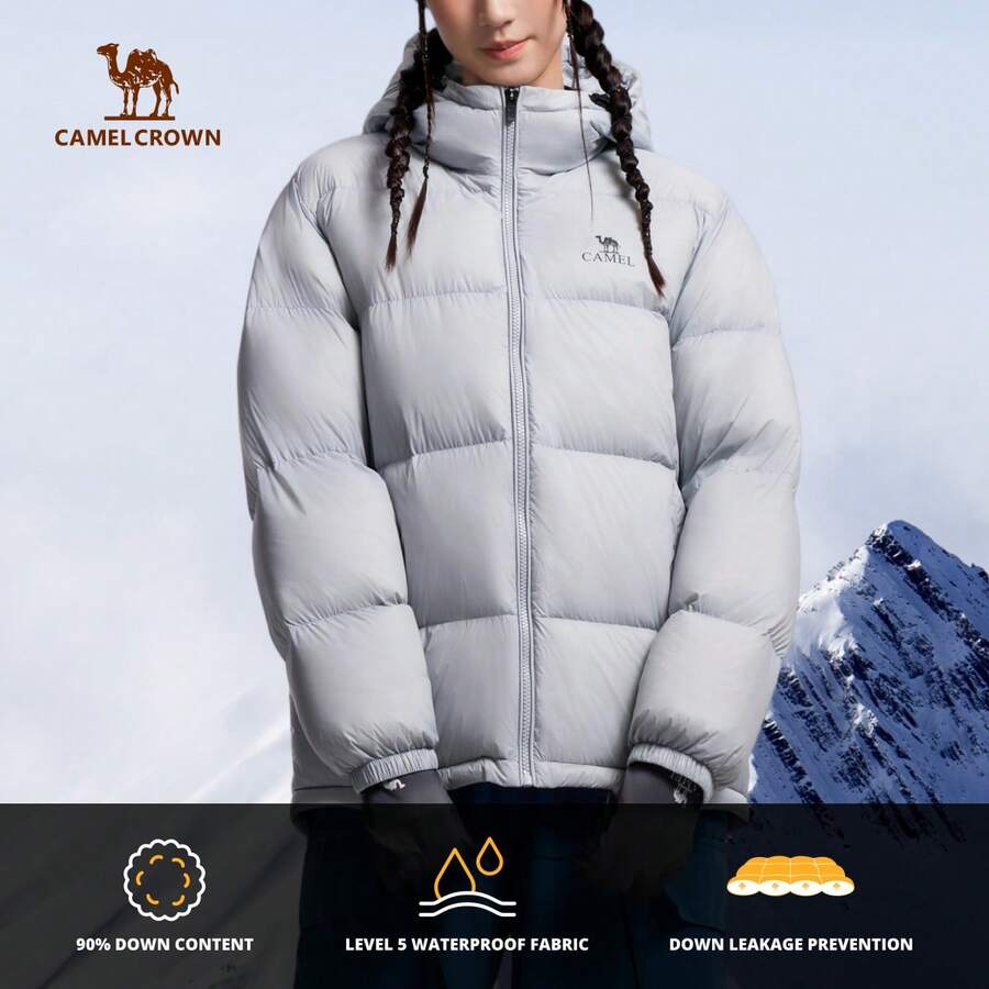 CAMEL CROWN Women's Outdoor Down Jacket Autumn And Winter 700 Fill Power Water Repellent Down Men's Thick Hooded Warm Puffer Jacket - Space Gray - View 1