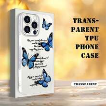 Funda para  con diseño de mariposas azules, apta para las series  16E/15/14/13/12/11/PRO/PLUS/PROMAX/MINI, compatible con las series  S/A/M/NOTE,  S/G/EDGE/E, Transsion SPARK/HANTOM/CAMON/INFINIX, las series Honor 400/Play/X/MAGIC, y los modelos de las series  14/Redmi/POCO/NOTE/K/A. Transparente, sencilla, elegante y duradera, fabricada con material TPU protector. Perfecta para San Valentín, Halloween, Navidad y otras ocasiones festivas: una opción ideal para uso personal o para regalar. - transparente - Ver 2