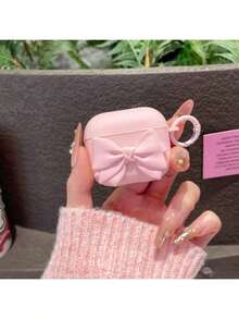 Funda protectora suave de silicona mate con lazo 3D rosa compatible con Apple Pro 3/4ta generación, auriculares inalámbricos, regalo para la novia