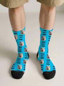 1PC Unisex Customizable Personalized Pet Portrait Pattern Gray And Black Comfortable Casual Socks, Suitable For Daily Wear Or As A Gift For Pet Lovers, Birthdays, Holidays, Available In Multiple Colors, An Excellent Gift For Friends