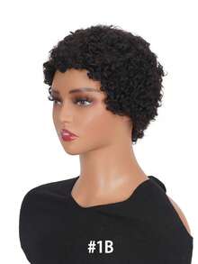 Short African Curly Fluffy Wig, Human Hair Wig, Women's Pixie Short Hair Wig, Deep Wave Water Ripple Short Wig, Full Machine Woven Wig - Multicolor - View 4