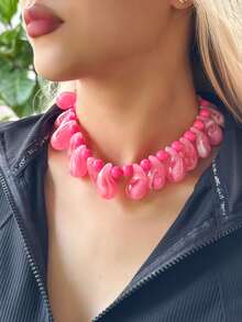 1pc Large Water Drop Bead Necklace, Bohemian Vintage Geometric Design, Handmade Textured Big Bead Necklace For Women, Versatile Accessory Suitable For Beach, Travel, Festivals