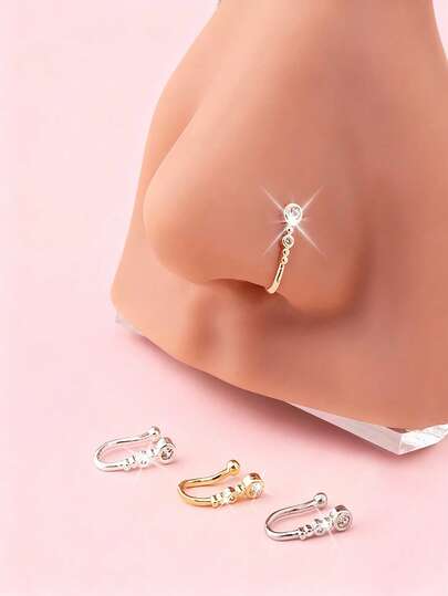 1pc Elegant Copper Gourd Shaped Artificial CZ Nose Stud, Suitable For Women, Nightclub, Party, Birthday Gift